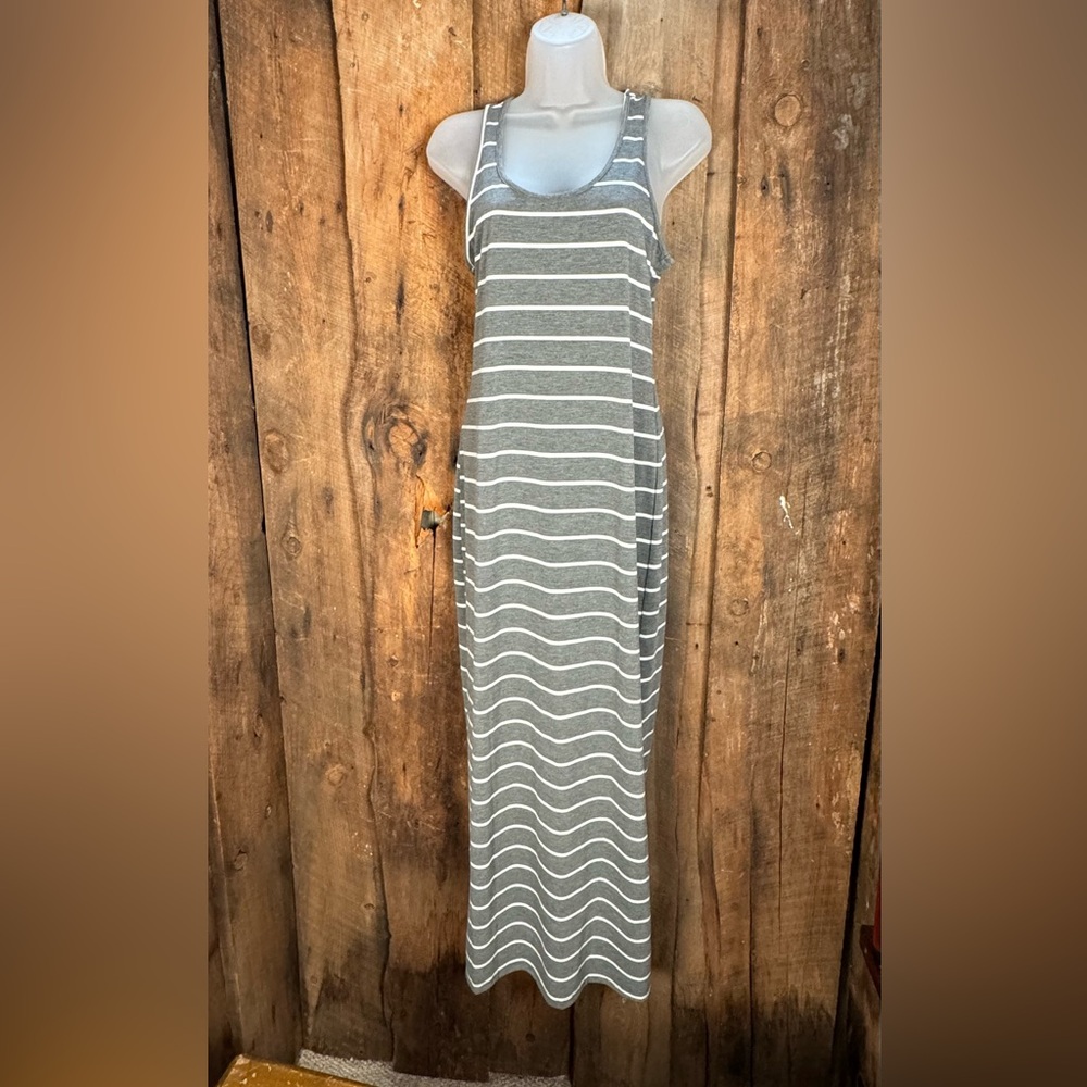 Grey and white striped Maxi Dress - size medium - NWOT